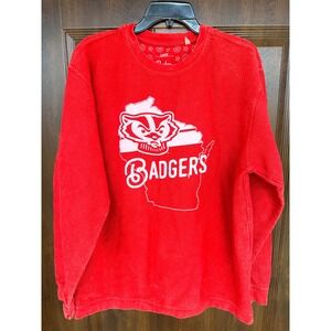 Women's Pressbox Red Wisconsin Badgers Comfy Cord Corduroy Crewneck Sweatshirt L